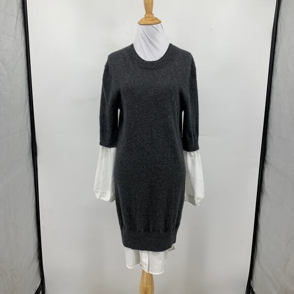 Brochu Walker Dress Women S Small Gray White Ebella Layered Looker Wool Cashmere - Picture 2 of 11